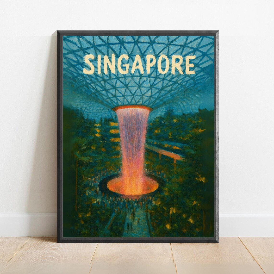 Singapore Jewel Changi Rain Vortex Futuristic Night Light Poster