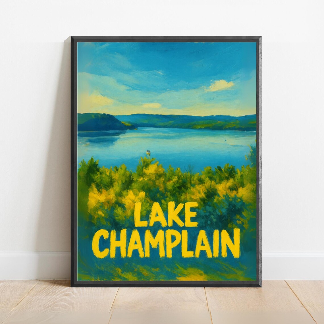 Lake Champlain Vermont Scenic Lake And Hills Painting Poster