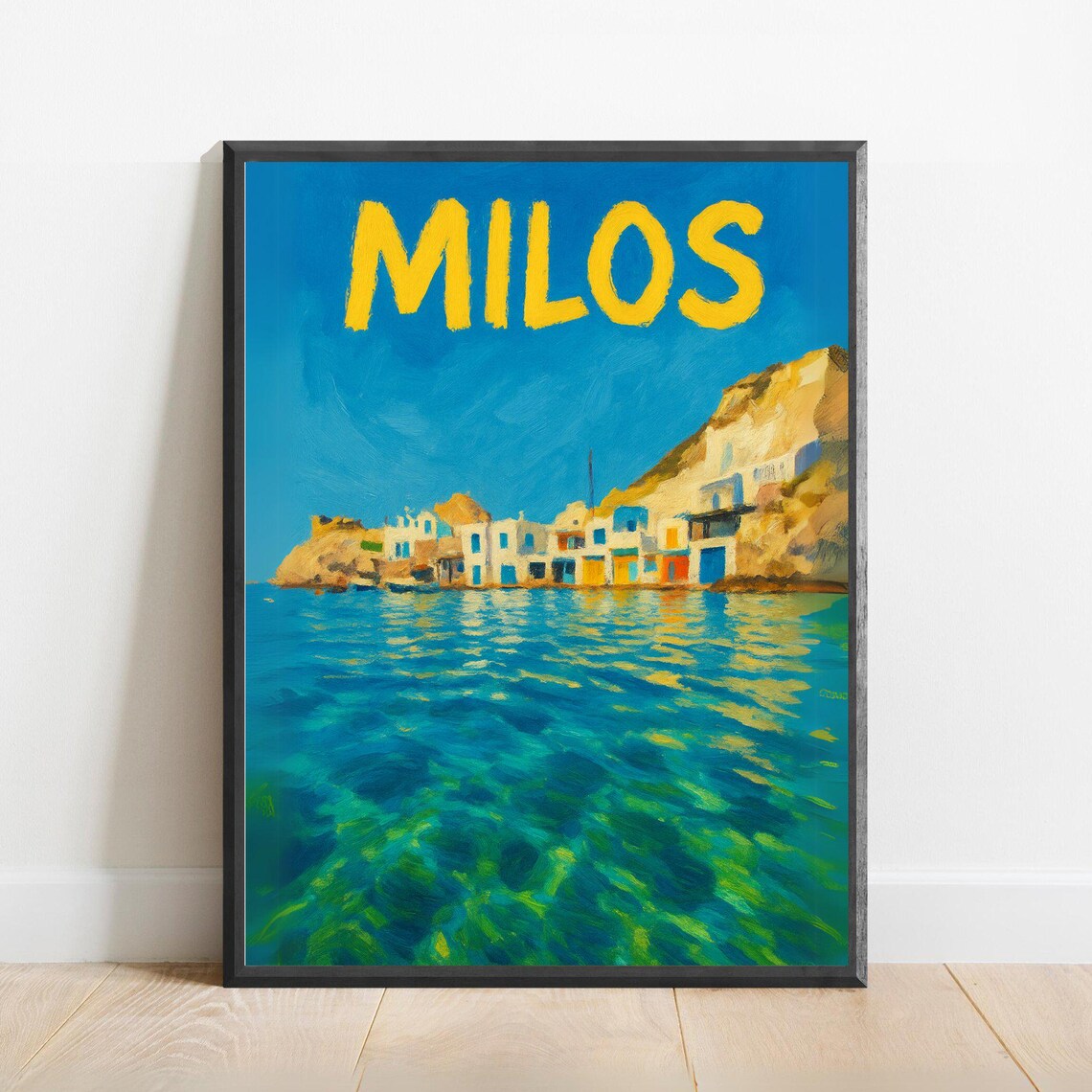 Milos Greece Island Poster Crystal Waters and Cycladic Village Art