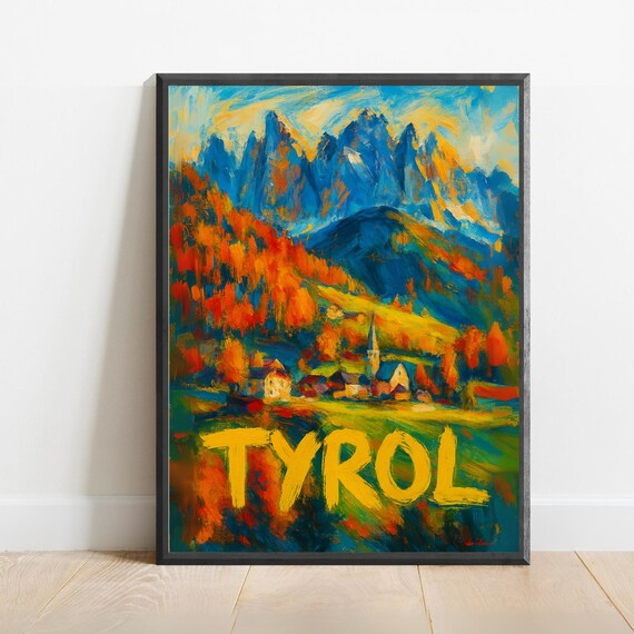 Tyrol Austrian Alps Autumn Village Church Mountain Travel Poster