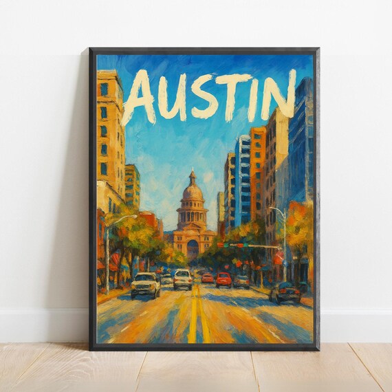 Austin Poster Impressionist Travel Art Print Modern Wall Decor Bold Textured Brushstrokes