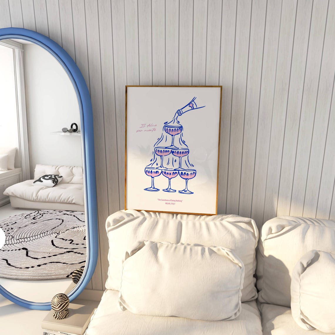 Il Dolce Far Niente Milan Champagne Tower Blue Line Art Poster - Image 2