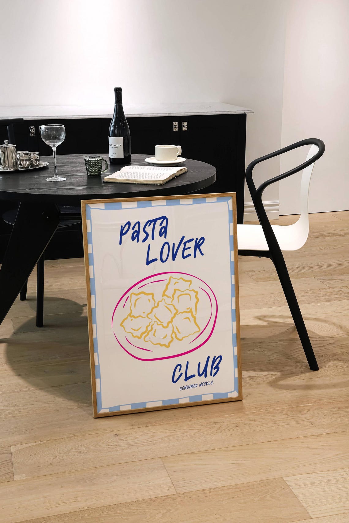 Pasta Lover Club Fun Ravioli Plate Checkered Border Kitchen Poster - Image 4