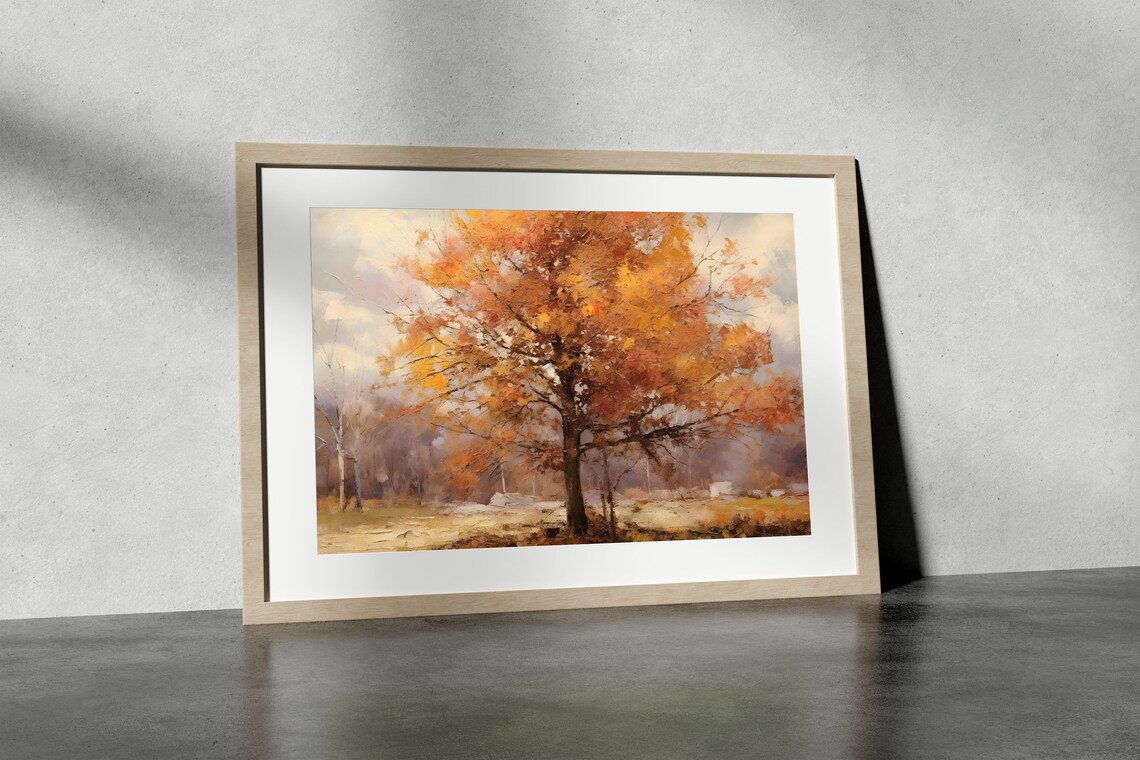 Moody Autumn Woods Trees Painting, Rustic Art - Image 2