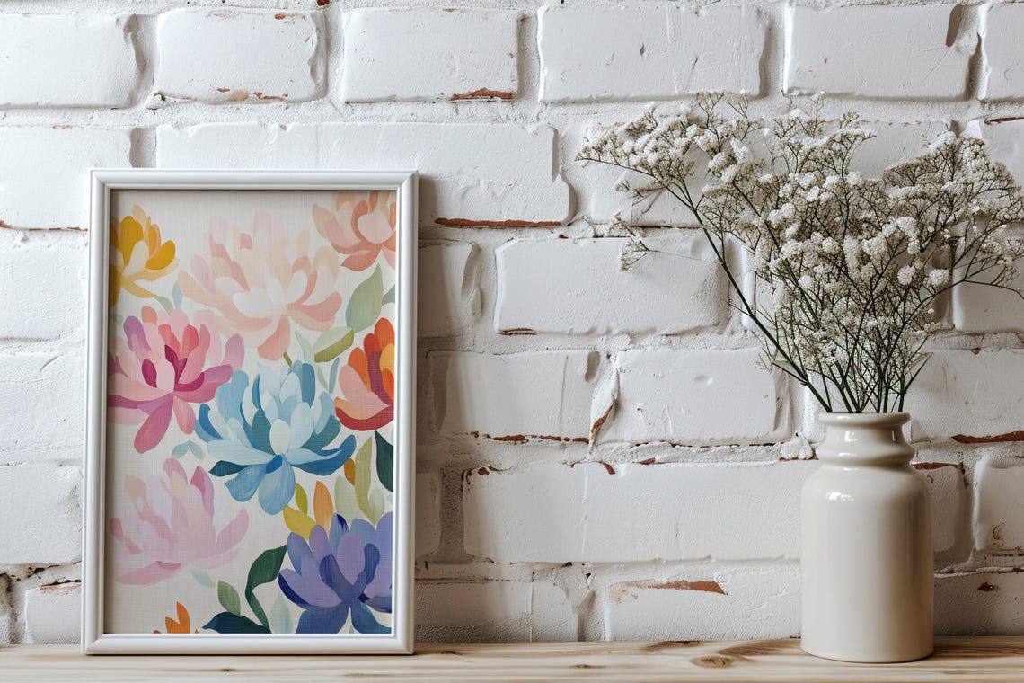 Rainbow Peony Blooms Blue Pink Orange Floral Home Decor Poster - Image 4