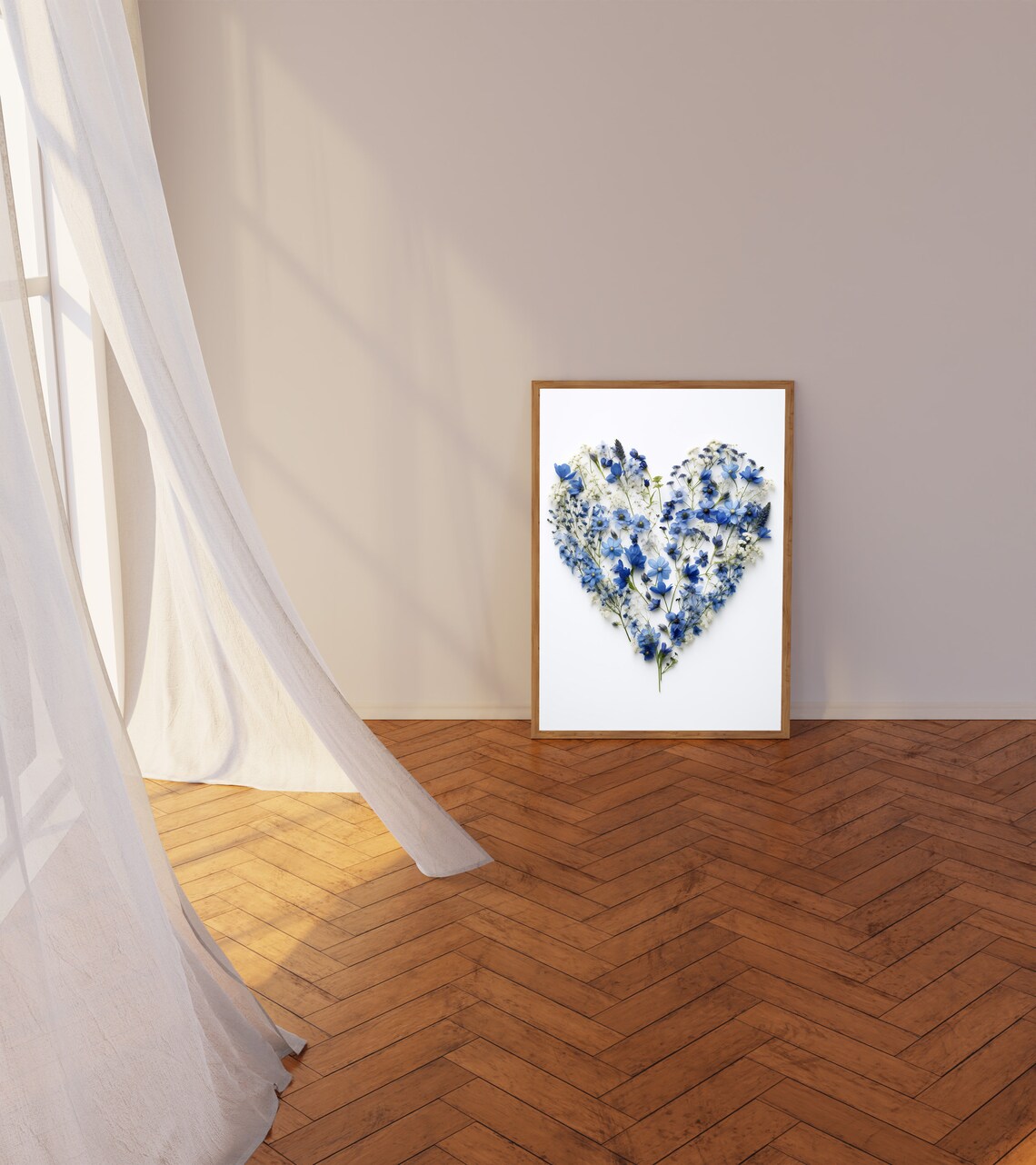 Blue Flower Heart Botanical Heart Art Print - Image 3