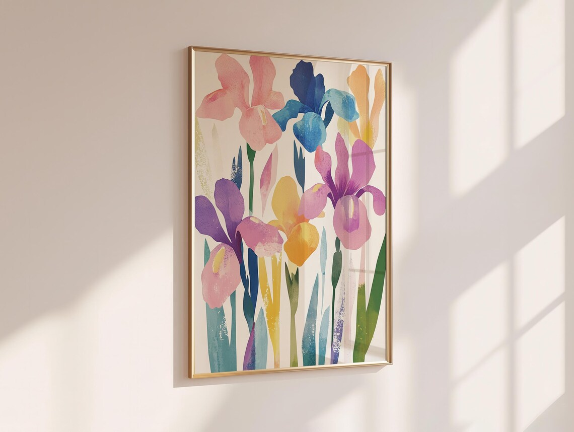 Watercolor Iris Blooms Soft Pink Purple Blue Floral Home Decor Poster - Image 7