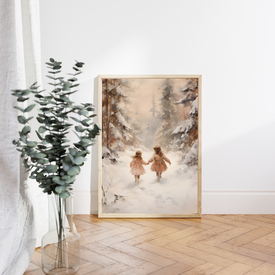 Two Little Girls Walking Through The Snowy Forest Winter Poster - Image 4