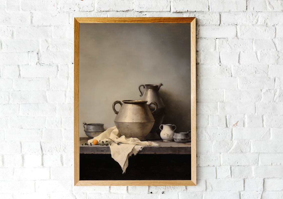 Rustic Pottery Vessels Earth Tone Still Life Kitchen Wall Art - Image 2