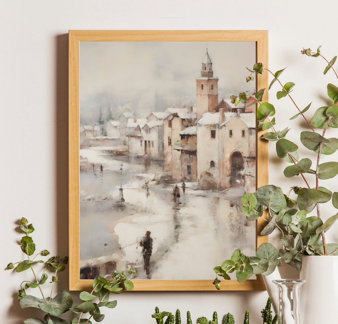 Winter Town Painting Nostalgic Christmas Art Print Holiday Art Snow Town Painting Holiday Decor Snow Town Art Holiday Art