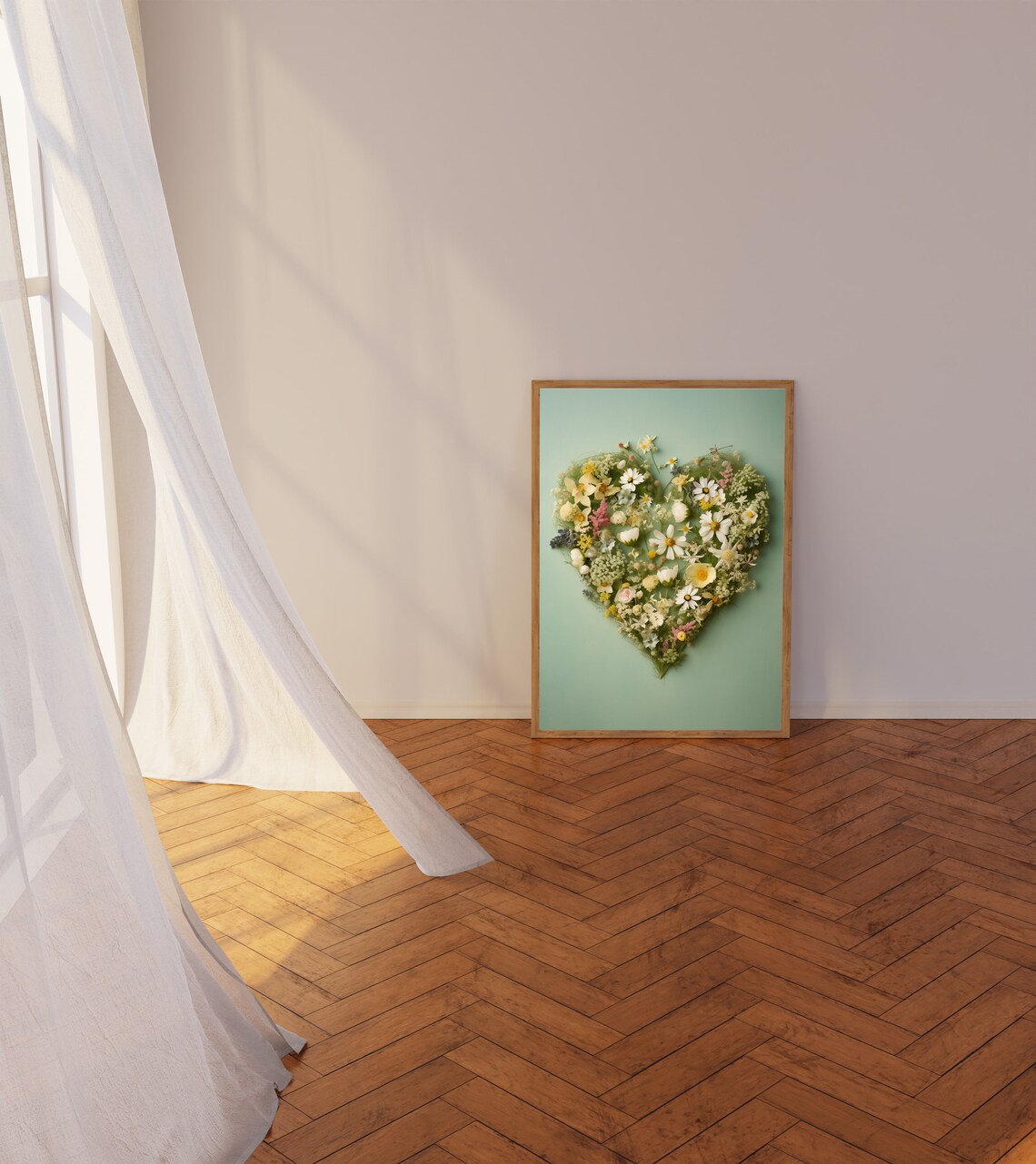 Wildflower Heart Bouquet on Sage Green Romantic Botanical Poster - Image 3