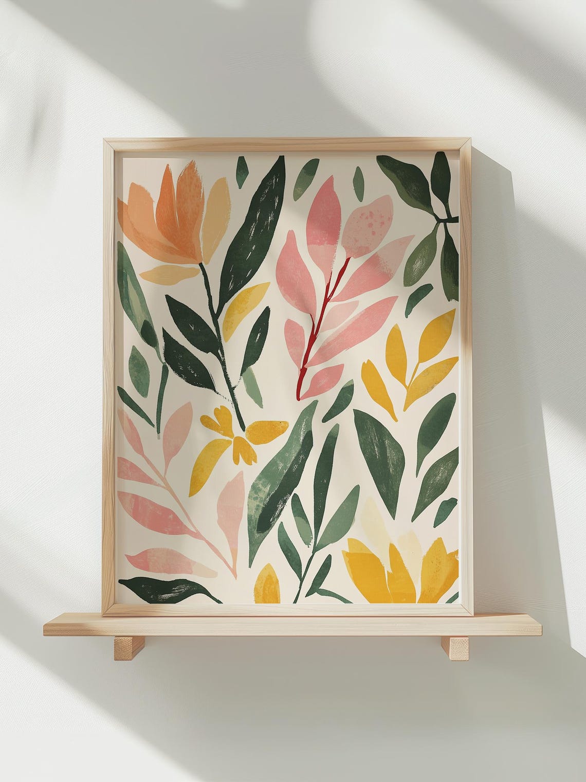 Modern Abstract Leaf Pattern Pink Orange Green Home Decor Poster