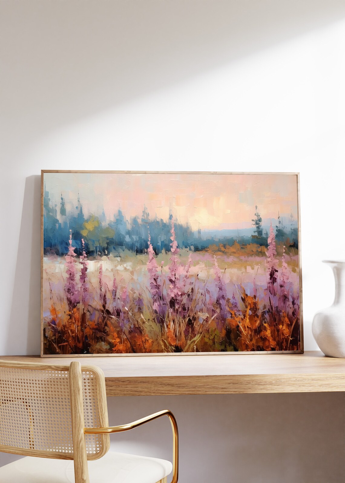 Autumn Meadow Painting Pink Foxglove Wildflowers Landscape Art Poster - Image 7