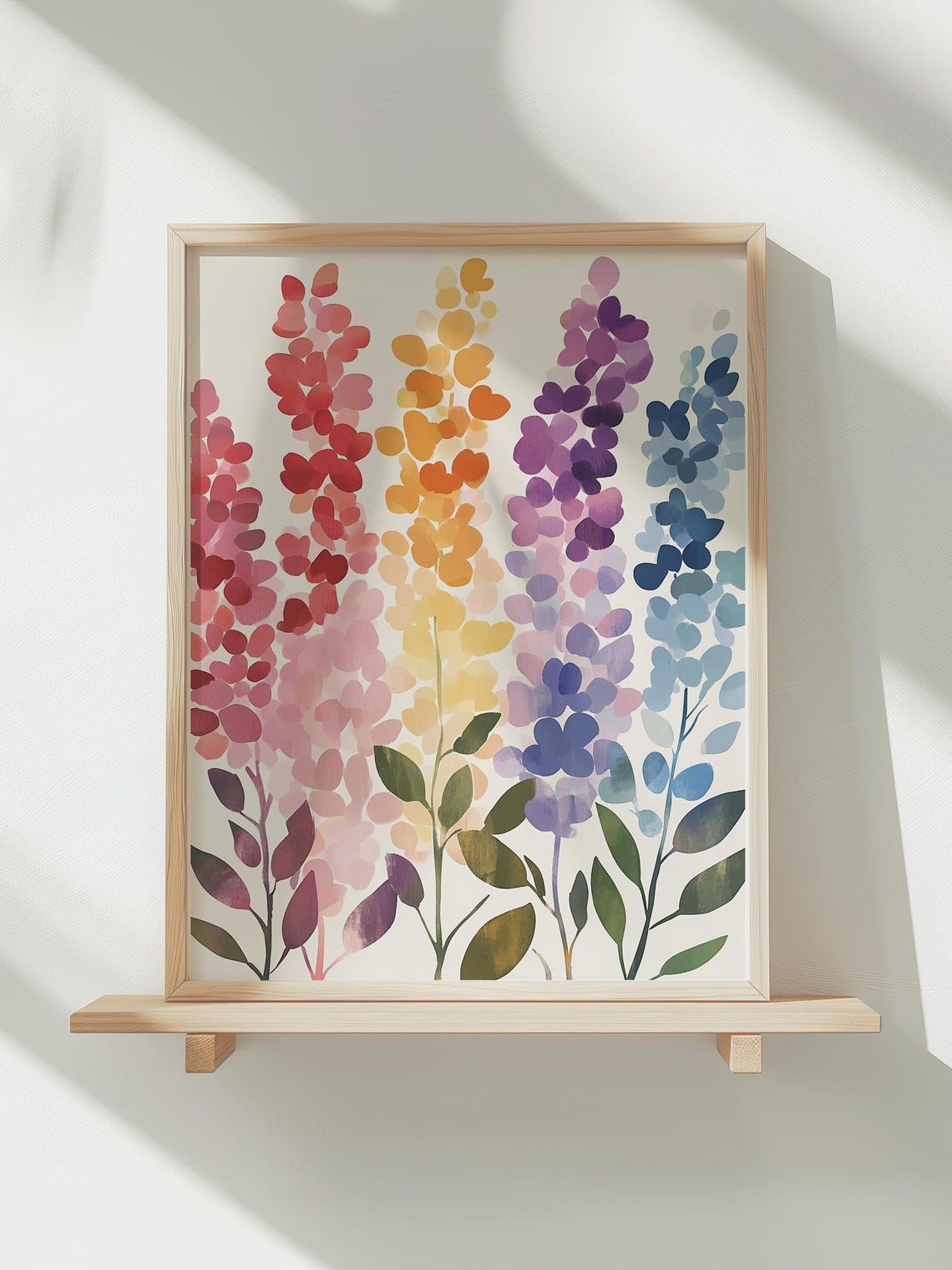 Rainbow Watercolor Wildflower Stems Modern Floral Art Poster