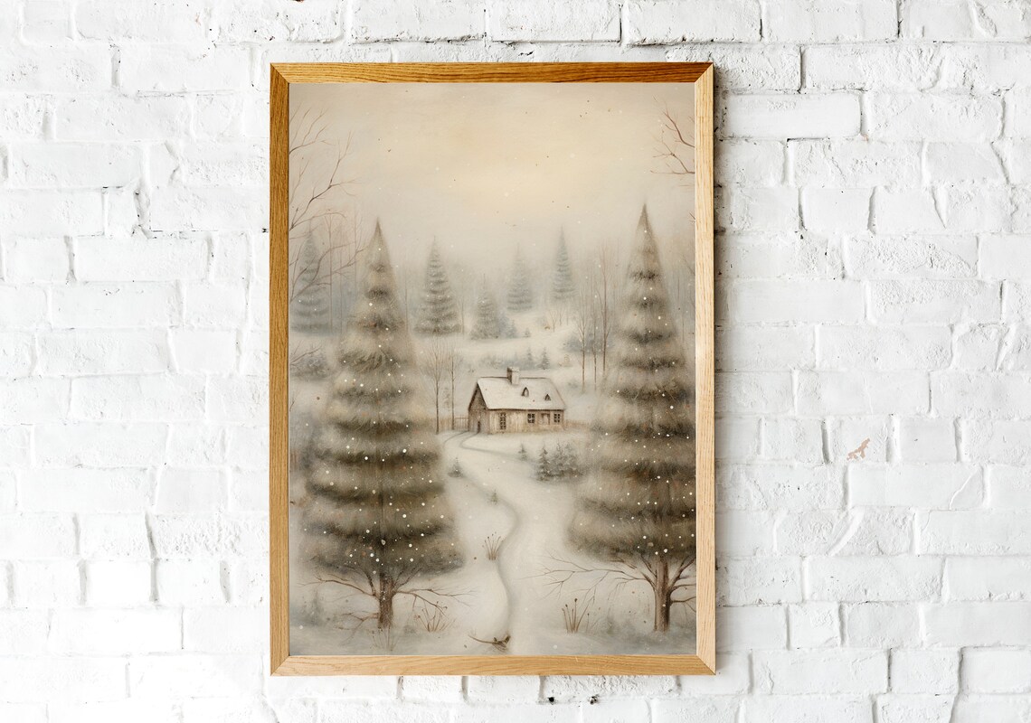Snowy Cabin among Frosted Pines Quiet Winter Landscape Poster - Image 2