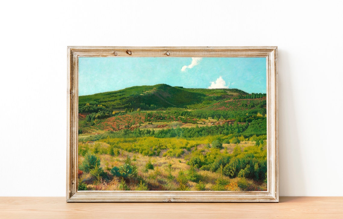 Vintage Landscape Painting Mountains Landscape Painting Farmhouse Decor Wall Art Vintage Country Art Green Landscape Print - Image 3