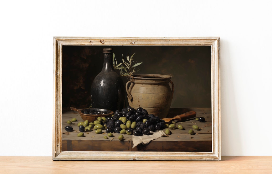 Olive Still Life Painting Green Black Olives Rustic Kitchen Art Poster - Image 2
