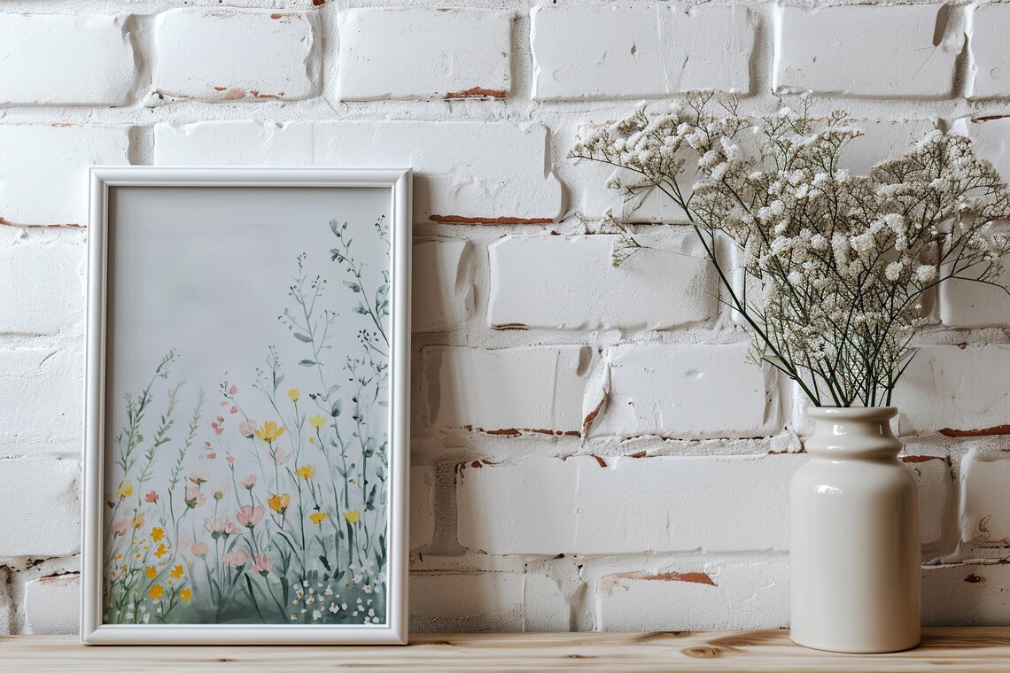 Wildflower Meadow Watercolor Pink Yellow Spring Home Decor Poster - Image 3