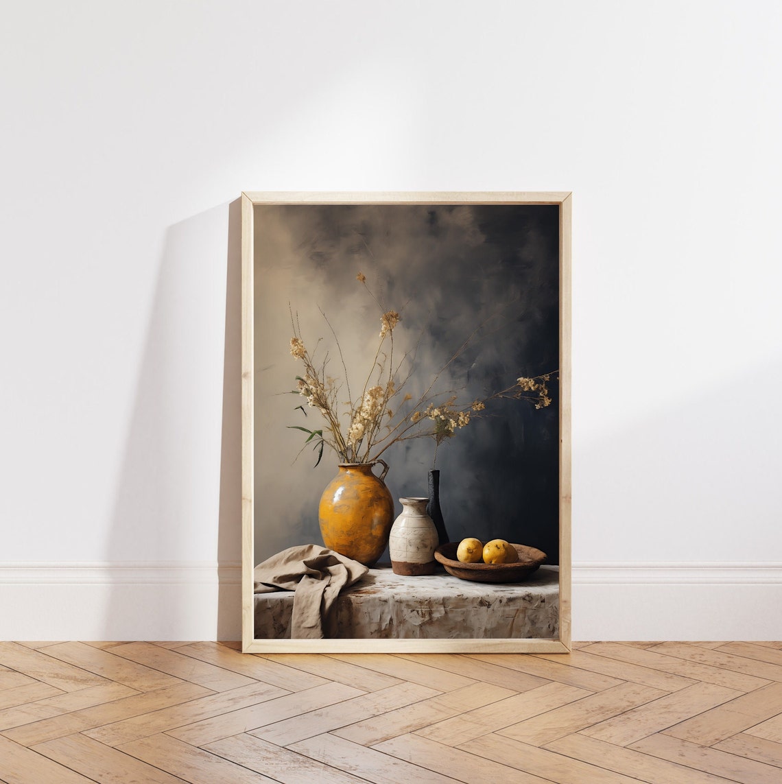 Golden Vase with Dried Florals Moody Rustic Kitchen Wall Art - Image 5