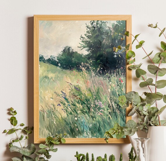 Spring Scenery Landscape Painting Meadow Grasses Wildflowers Art Poster