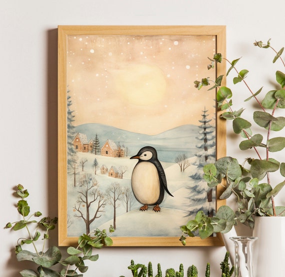 Penguin Cute Poster Penguin Wall Art Winter Holiday Penguin Art Christmas Nursery Art Christmas Kids Room Decor Nursery Art