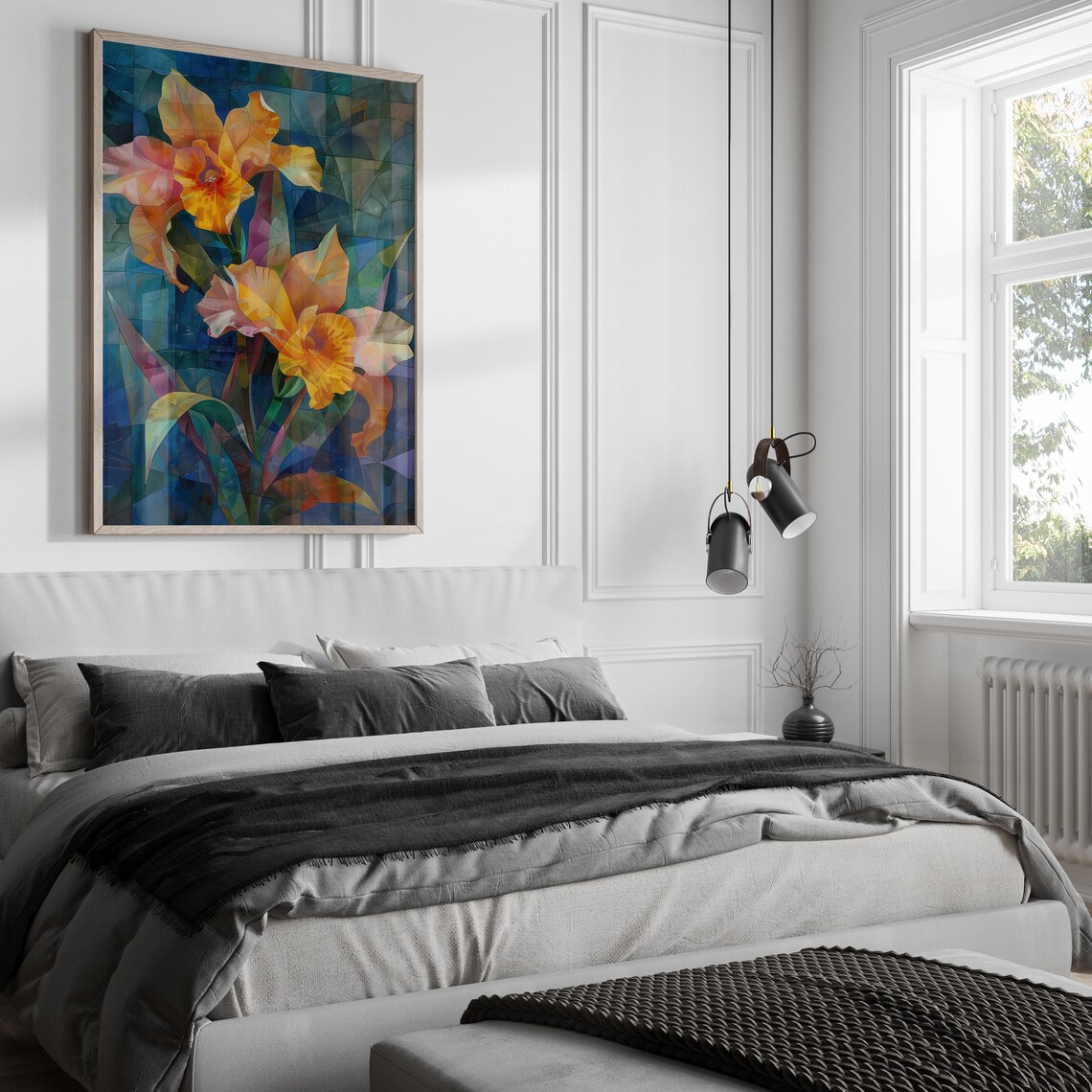Golden Orchids in Stained Glass Mosaic Botanical Style Art Poster - Image 4