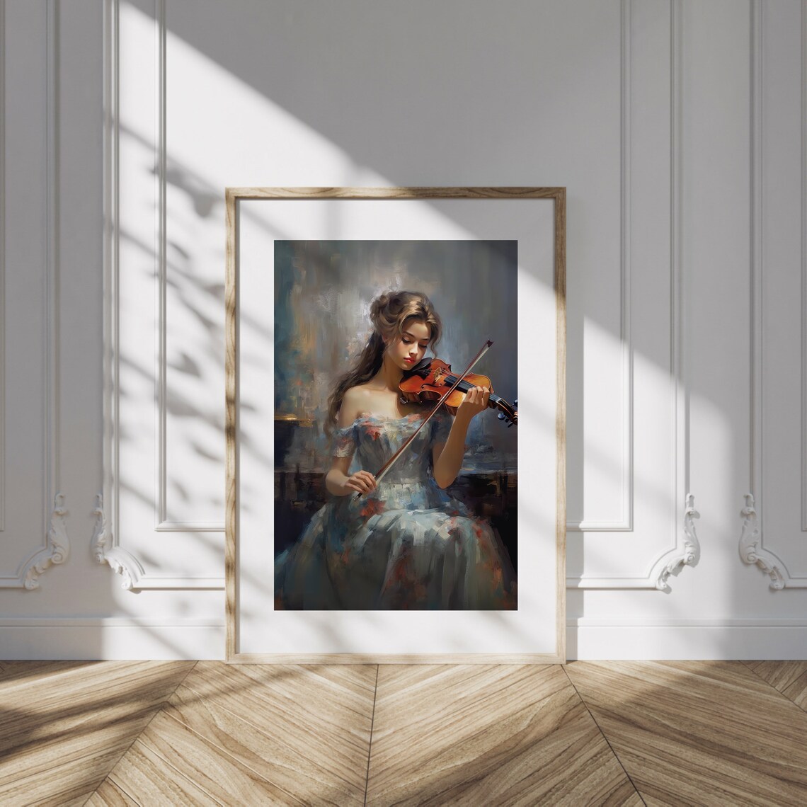 Elegant Lady Violinist in Flowing Gown Impressionist Art Poster - Image 3