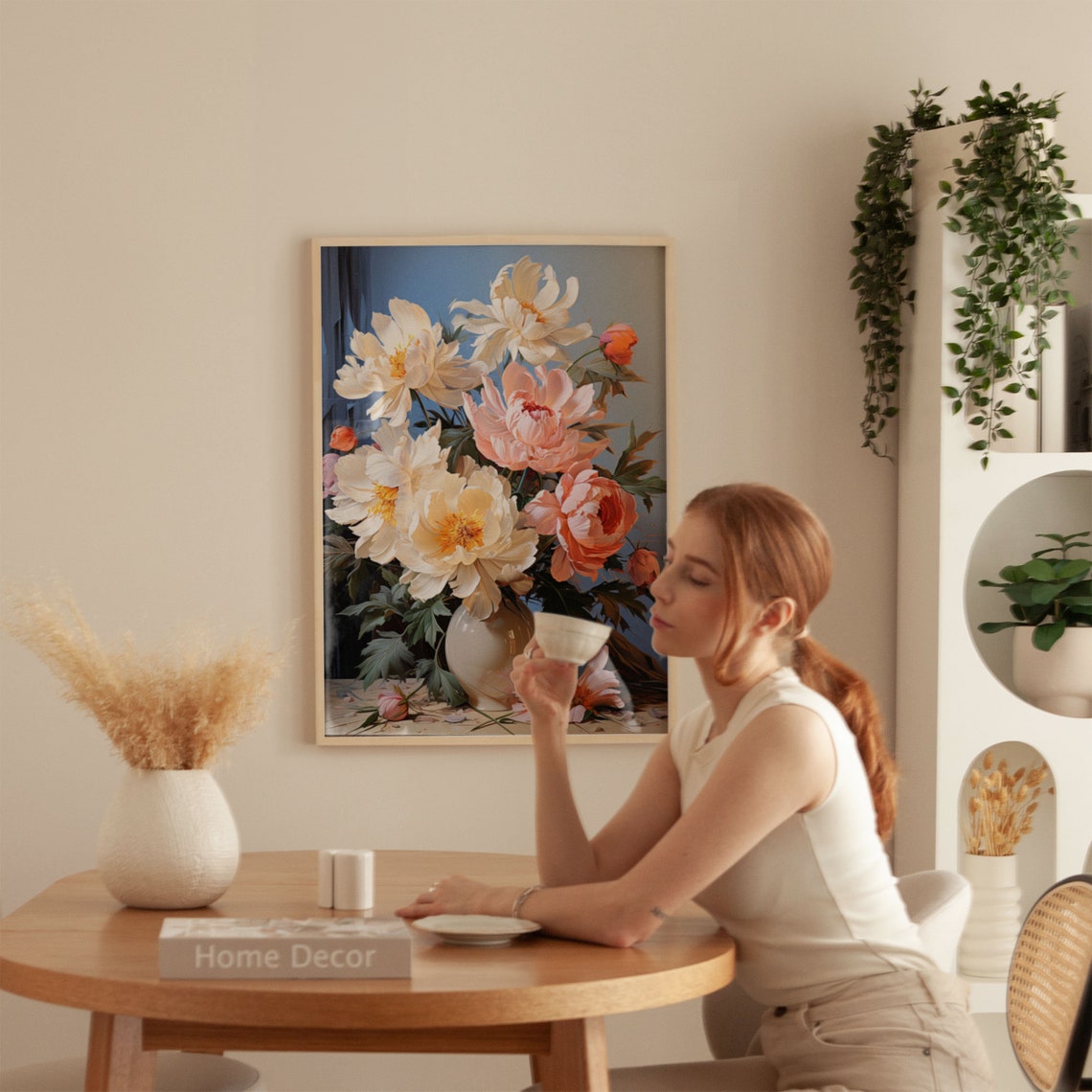 White and Pink Peonies in a Vase Classic Floral Bouquet Poster - Image 6