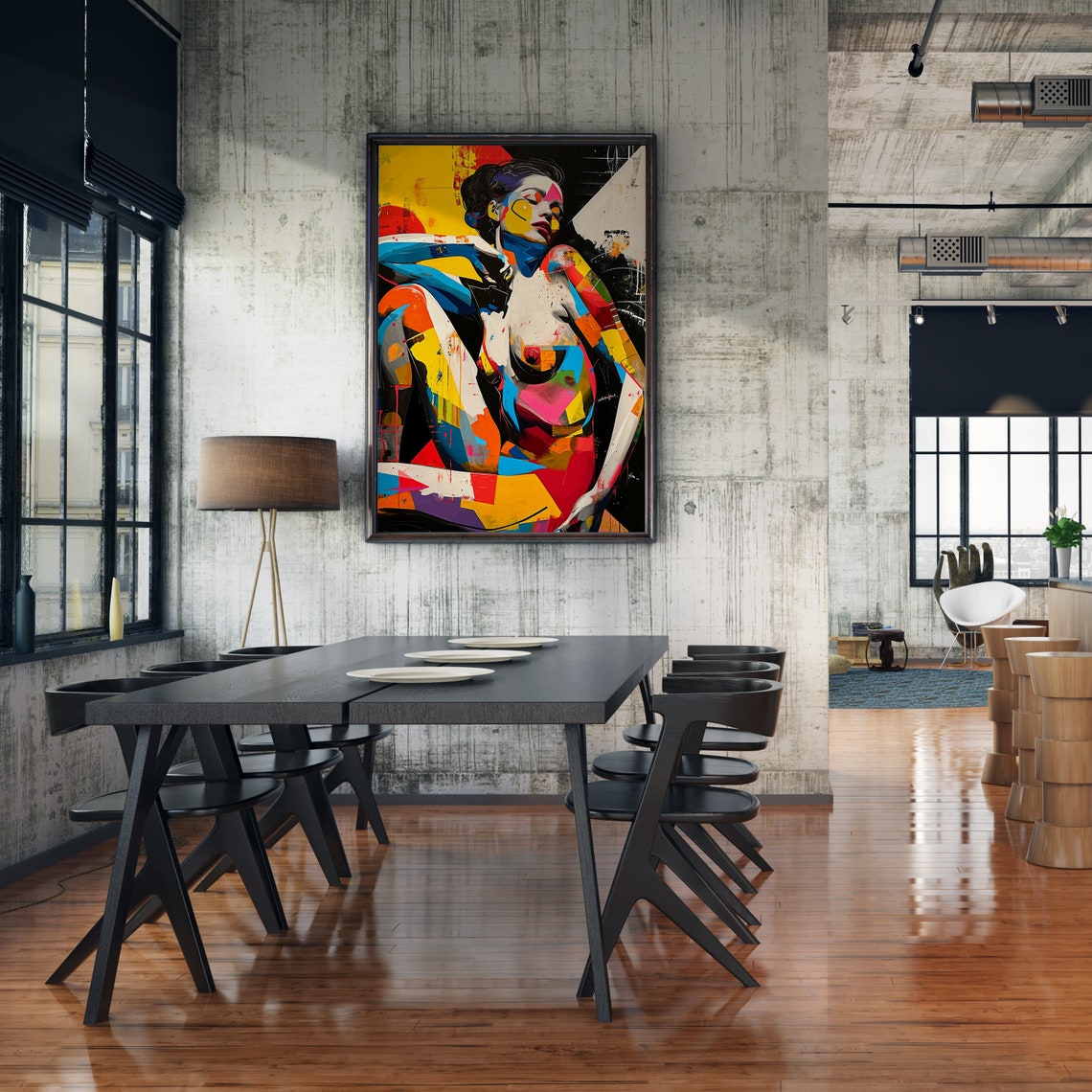 Abstract Nude Painting Art Modern Wall Decor Mondrian Style Art Print Instant Wall Art - Image 2