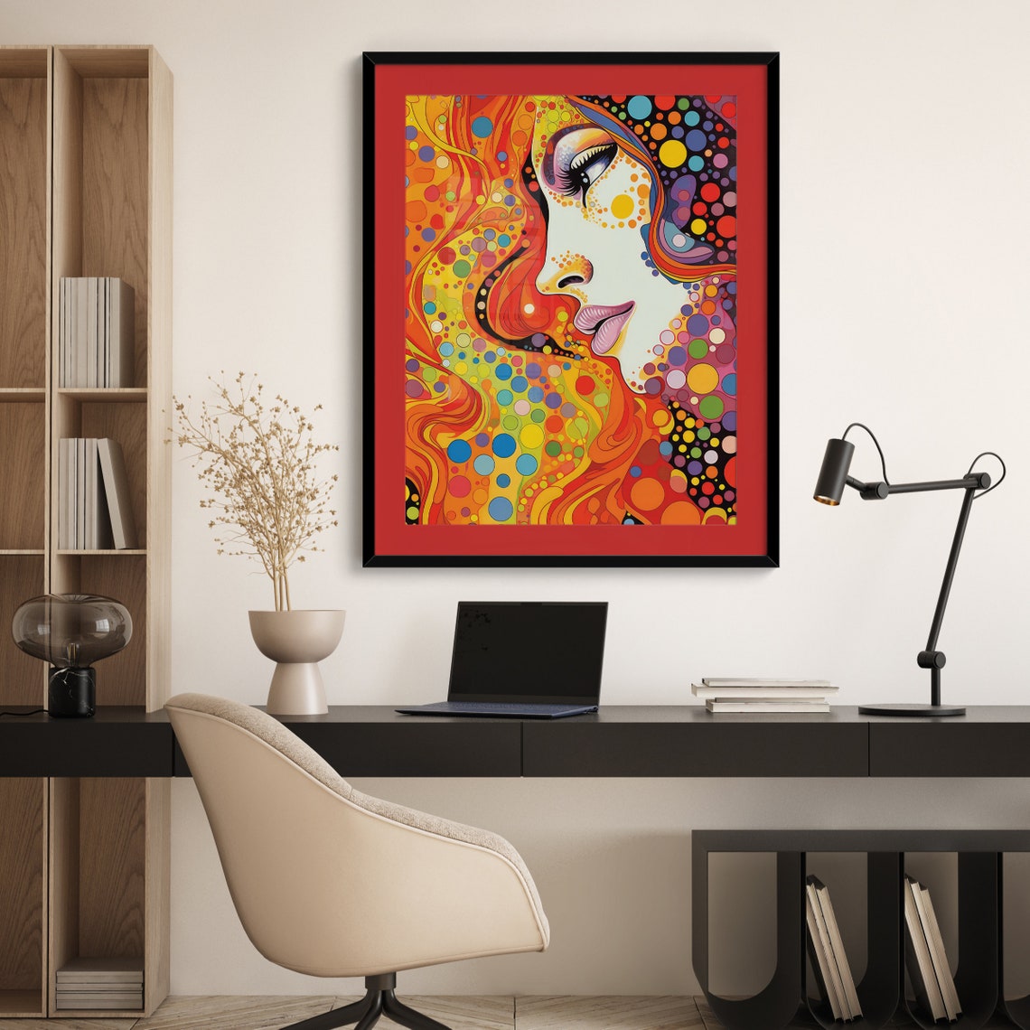 Psychedelic Pop Art Woman Profile Surrounded by Polka Dots Poster - Image 2