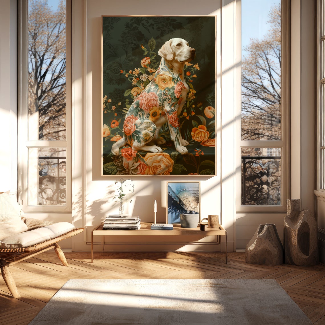 Yellow Labrador Floral Bloom Double Exposure Portrait Art Poster - Image 4