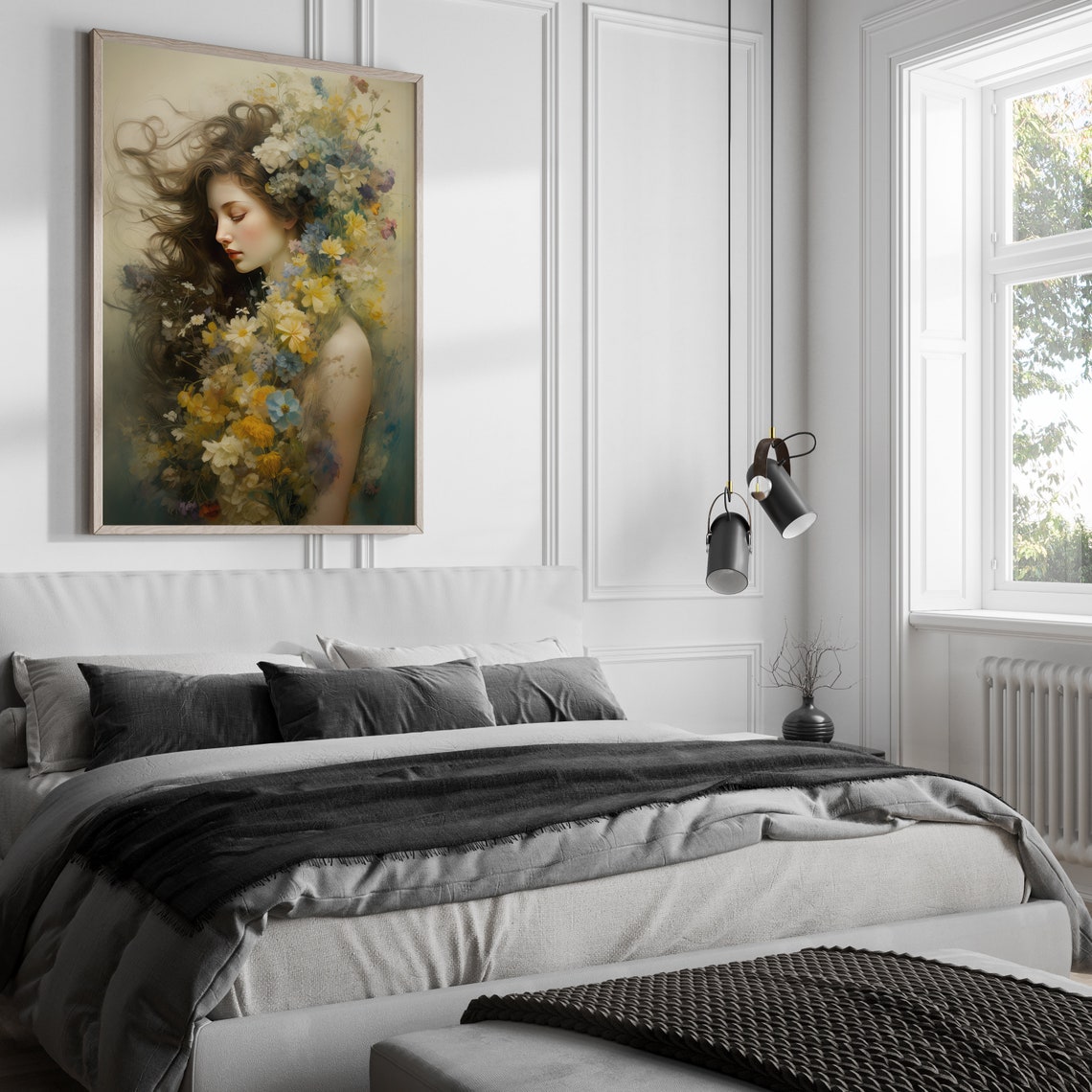Dreamy Woman with Wildflowers in Her Hair Soft Romantic Art Poster - Image 4