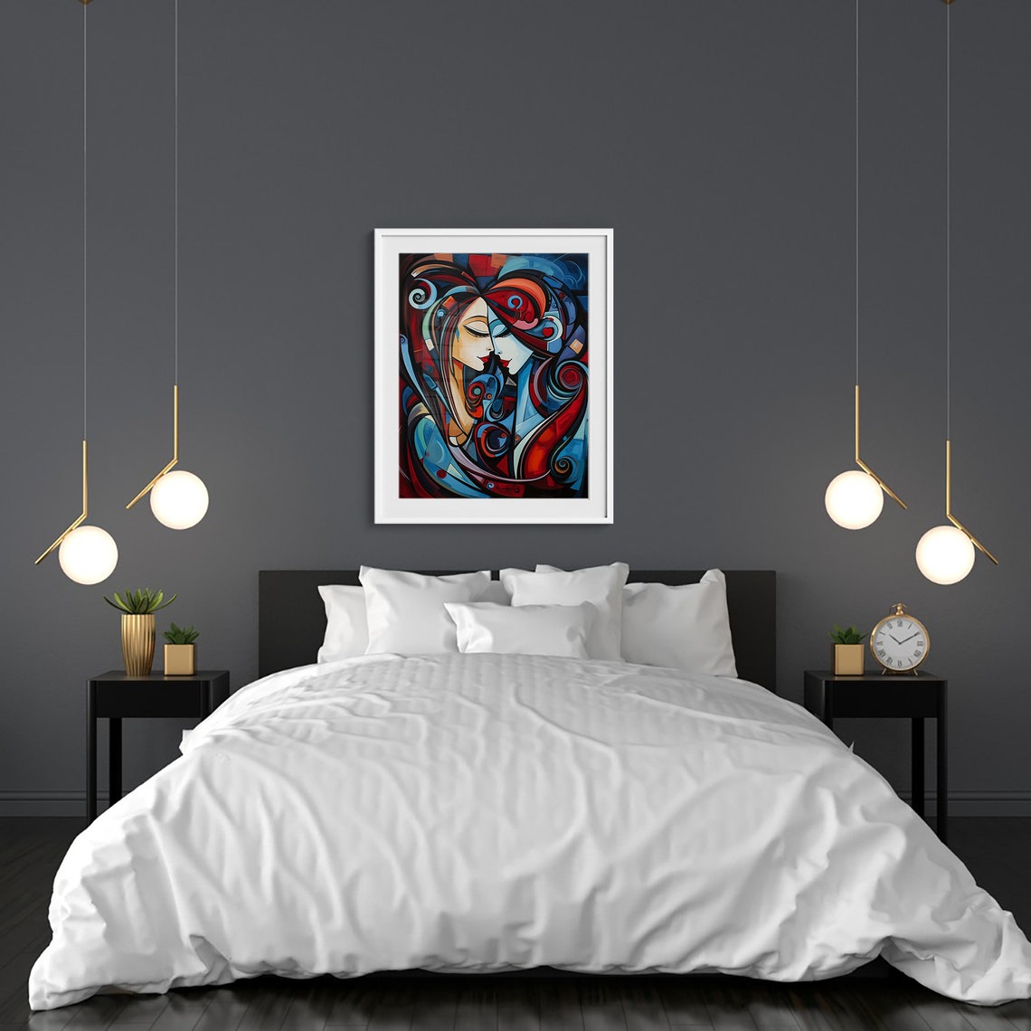 Abstract Lovers Faces Intertwined in Red and Blue Swirls Poster - Image 3