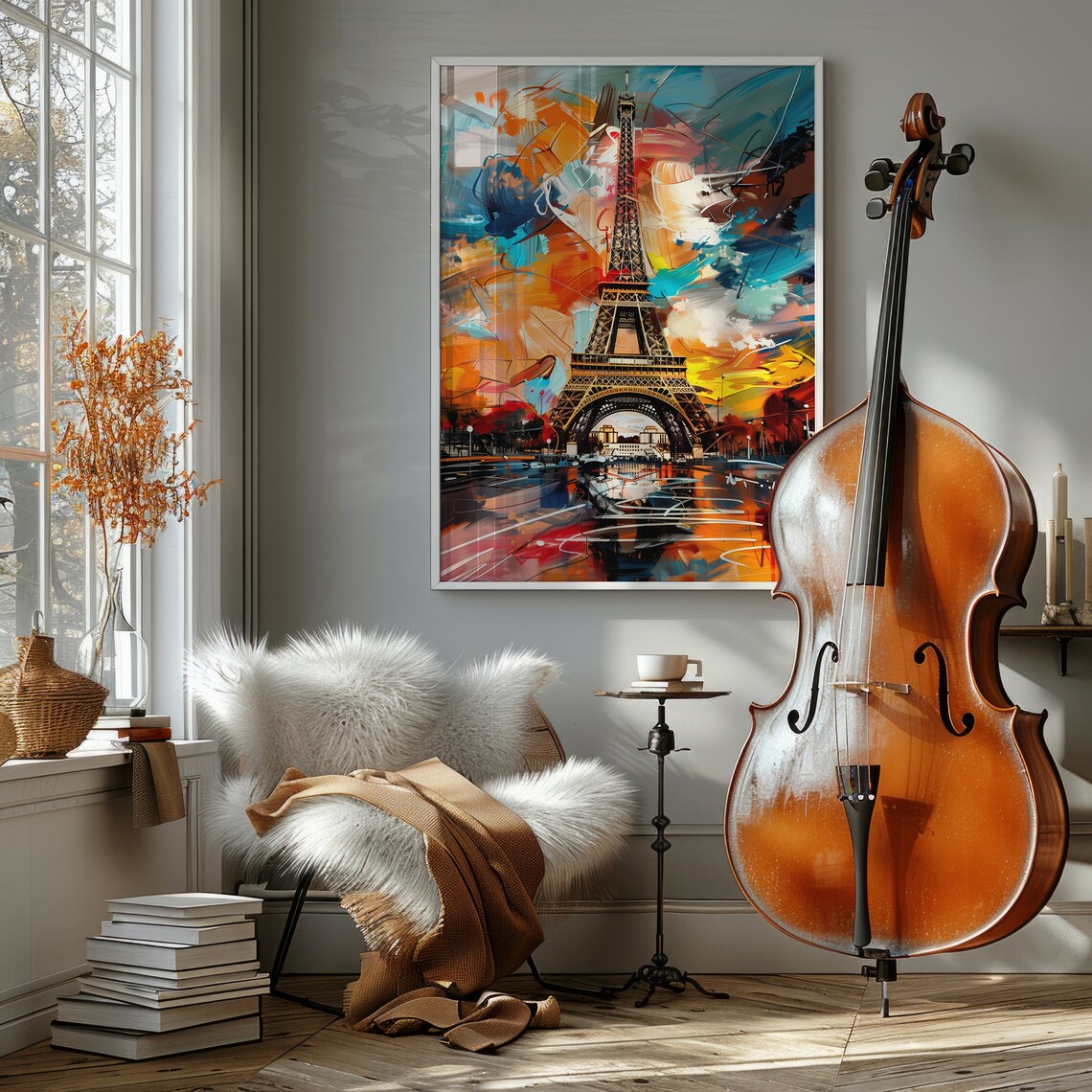 Eiffel Tower in Bold Orange and Blue Abstract Painting Poster - Image 6
