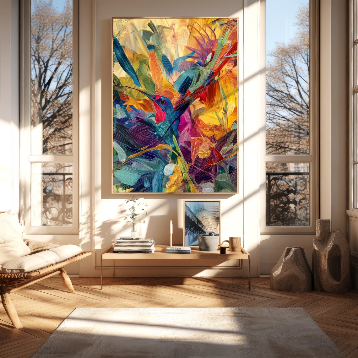 Vivid Songbird Among Wild Brushstrokes Abstract Bird Art Poster - Image 6