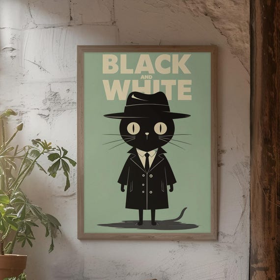 Black Cat Detective Print Funny Film Noir Poster