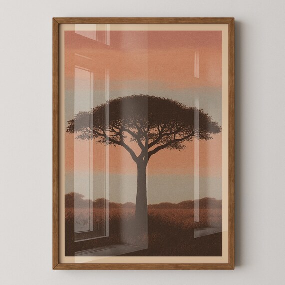 Bold Nature Art Print Acacia Tree Silhouette In Sunset