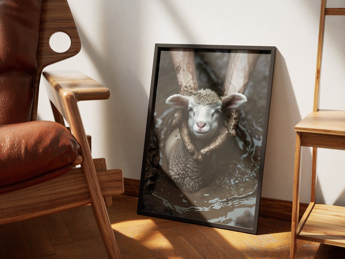 Found Lamb Washed Clean Hands Water Rescue Parable Christian Art Poster - Image 4