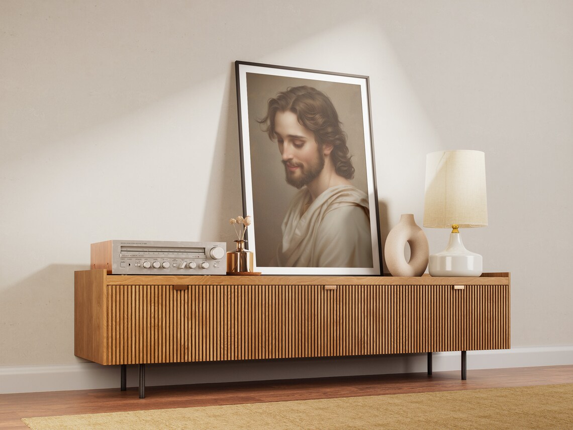 Jesus Christ Gentle Smile Portrait Painting Serene Christian Art Poster - Image 2