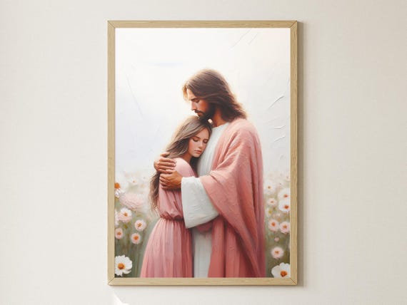 Flowers Of Faith Jesus And Woman Art Jesus With Girl Artwork Teen Baptism Gift Modern Christian Art Bible Verse Wall Art Lds Painting