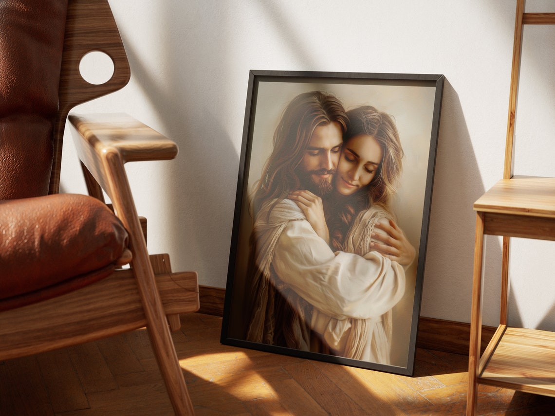 Held In His Love Jesus Hugging Woman Art Jesus Girl Artwork Teen Baptism Gift Modern Christian Art Bible Verse Wall Art Lds Painting - Image 4