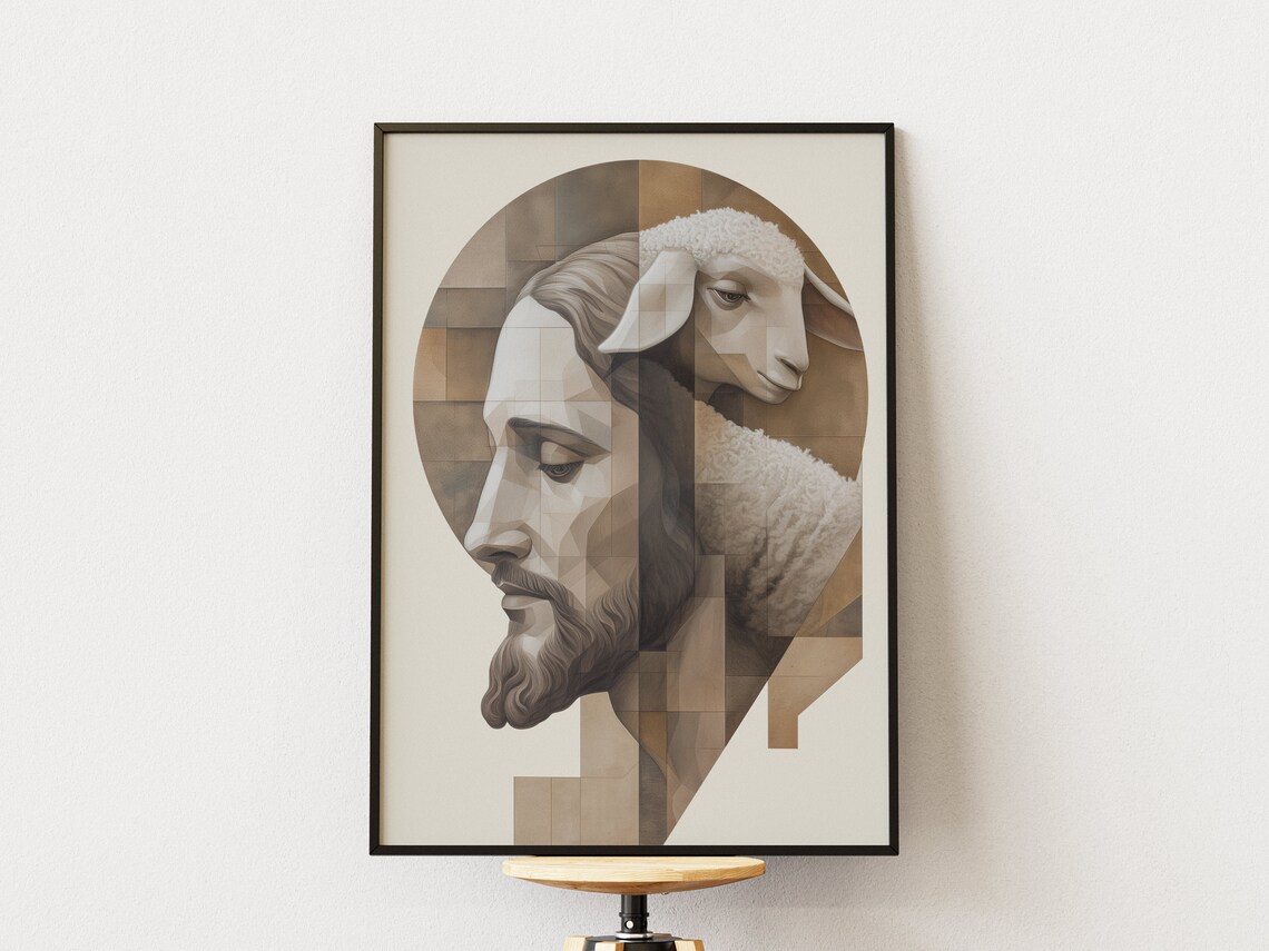 Jesus Christ Good Shepherd Geometric Lamb Artwork Modern Faith Poster - Image 2