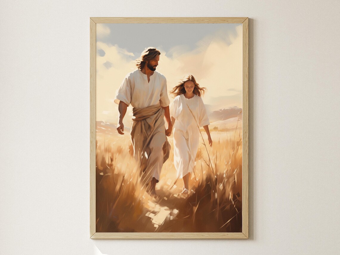 Guided By Grace Jesus Walking With Woman Art