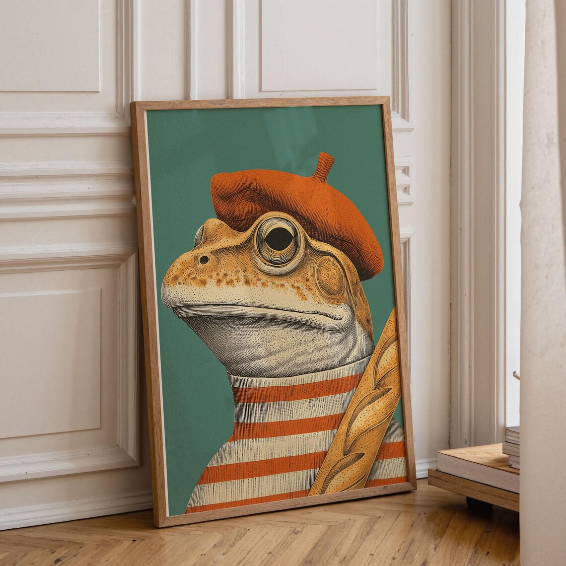 French Frog With Baguette, Mid-Century Poster