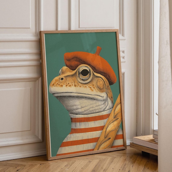French Frog With Baguette, Mid-Century Poster