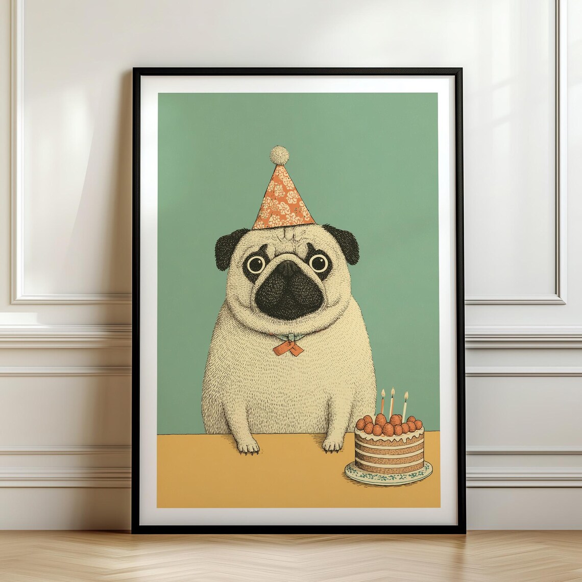 Pug At A Birthday Party, Storybook Animal Print