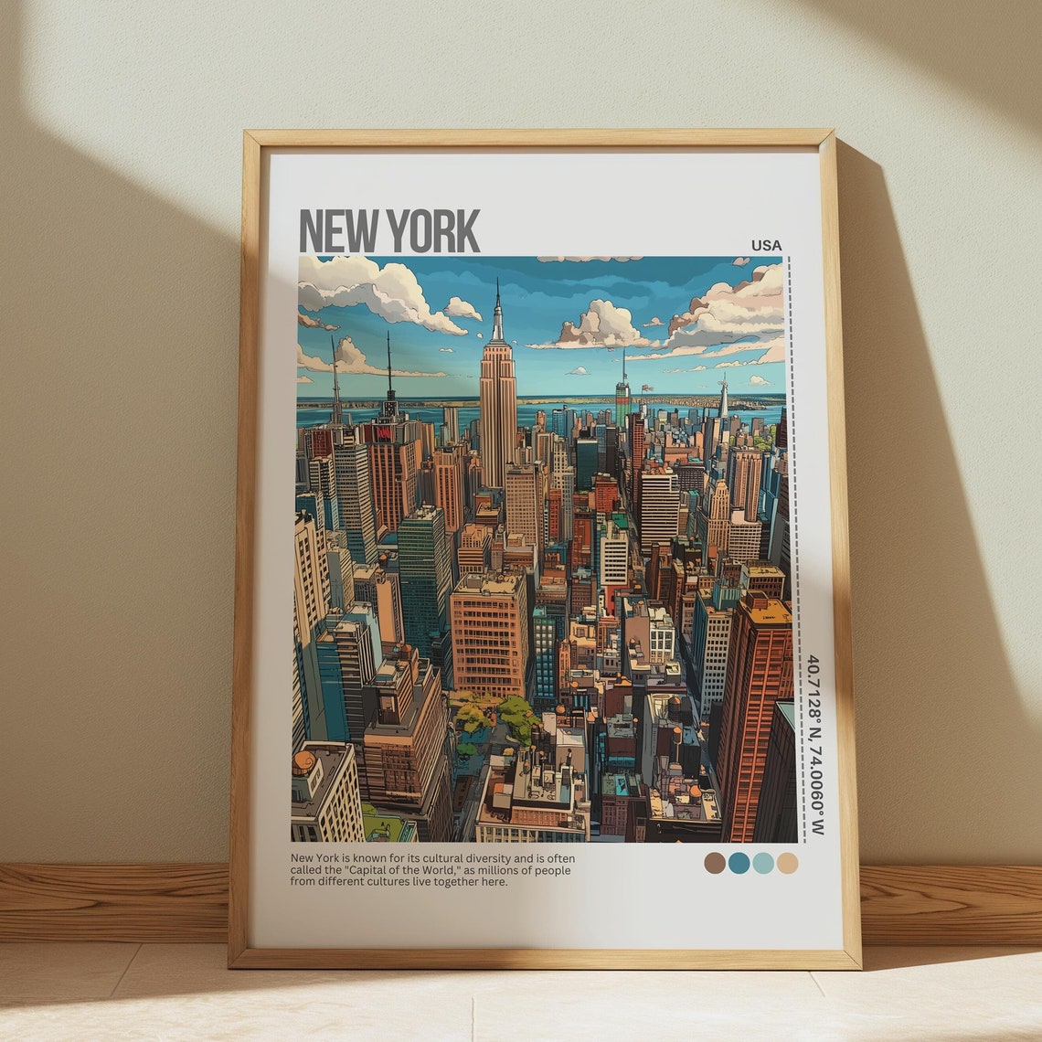 New York Poster Nyc Print Manhattan Wall Art Ny Skyline Art Retro New York Travel Poster New York City Unframed Poster Travel Art