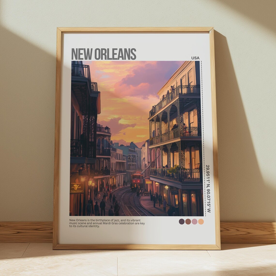 New Orleans French Quarter Streetcar Sunset Glow Travel Poster