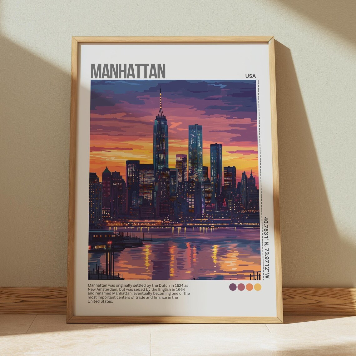 New York City Print Retro Manhattan City Skyline Poster Empire State Skyscraper Wall Art Vintage Travel Decor Travel City Poster