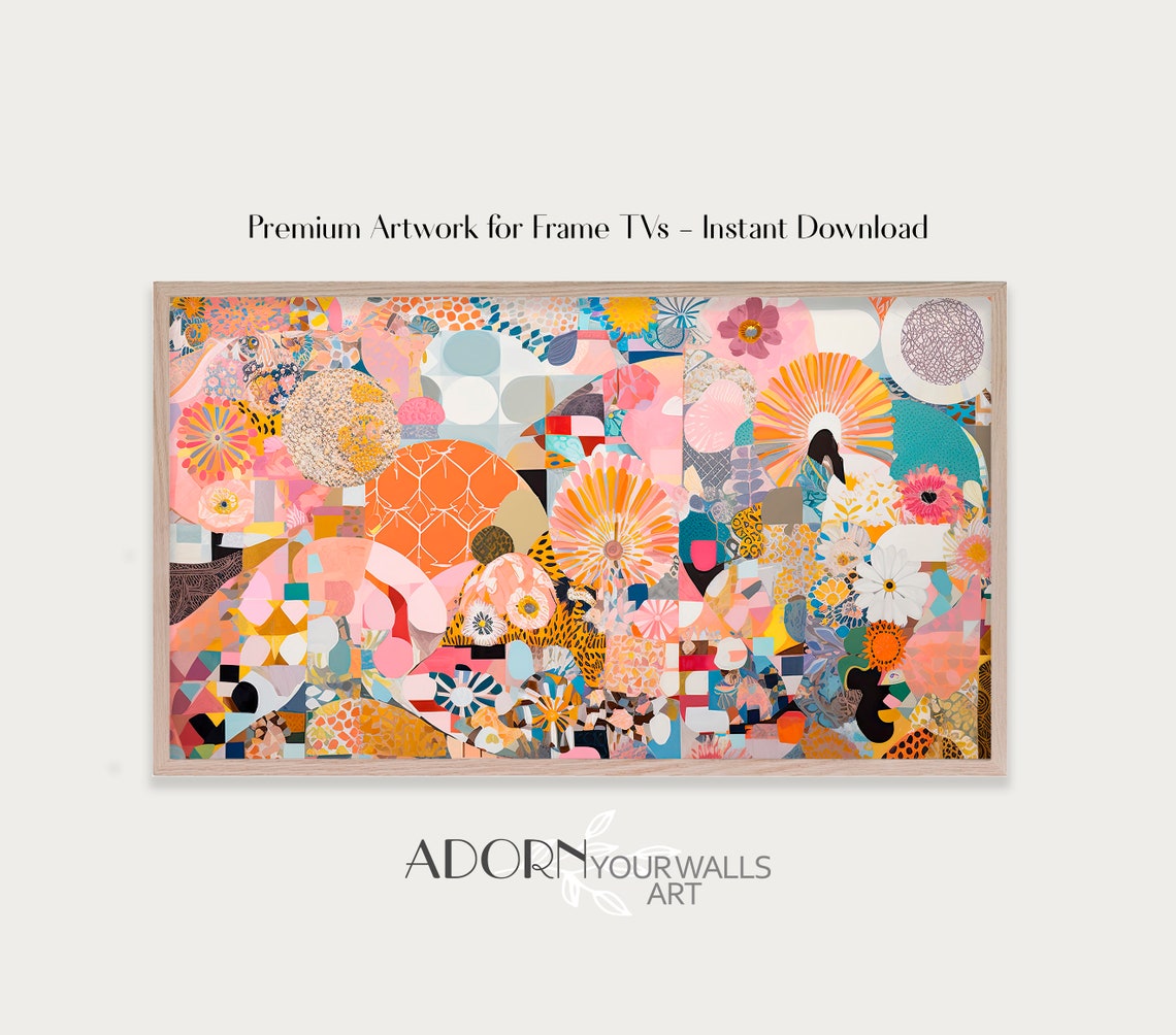 Vibrant Colorful Abstract Floral Collage Mosaic Frame TV Wall Art